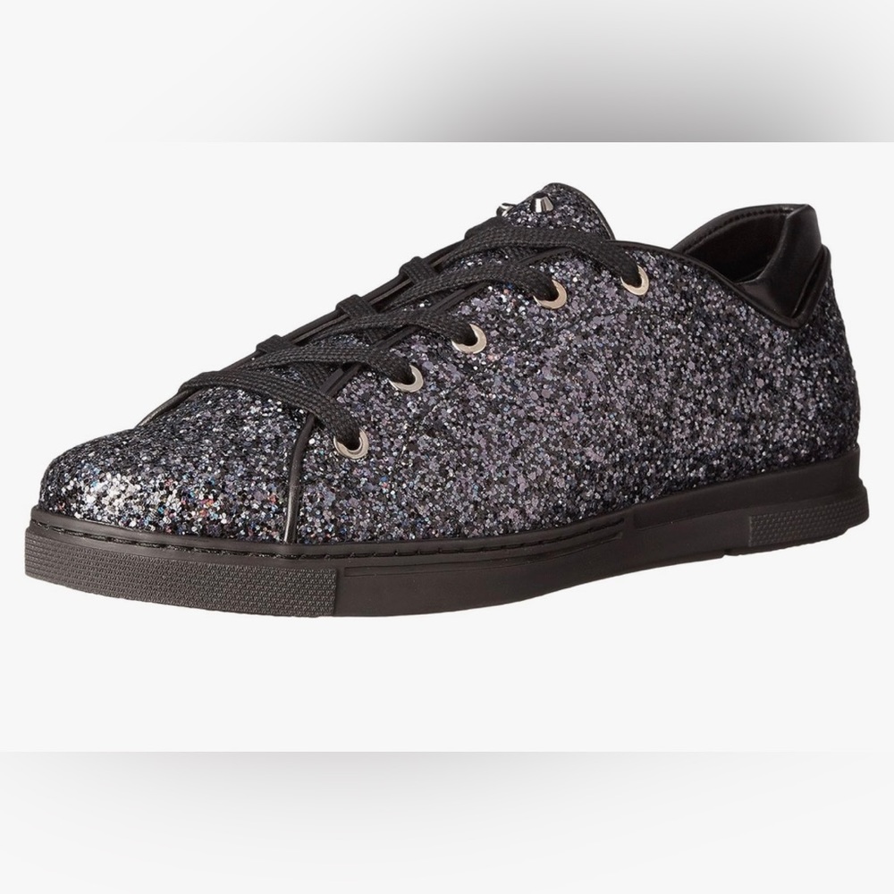 Stuart Weitzman Women's Pipedown Black Holograph Glitter Sneaker Shoe 10 M